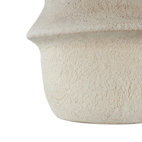 15.25" Cream Textured Paper Mache Fluted Vase with Ring Handle